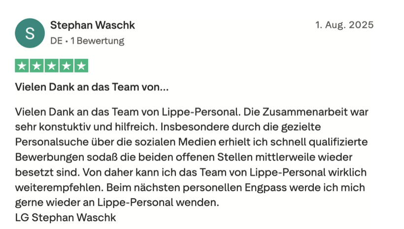 Trustpilot-Bewertung eines Kunden
