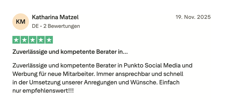Trustpilot-Bewertung eines Kunden