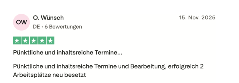 Trustpilot-Bewertung eines Kunden